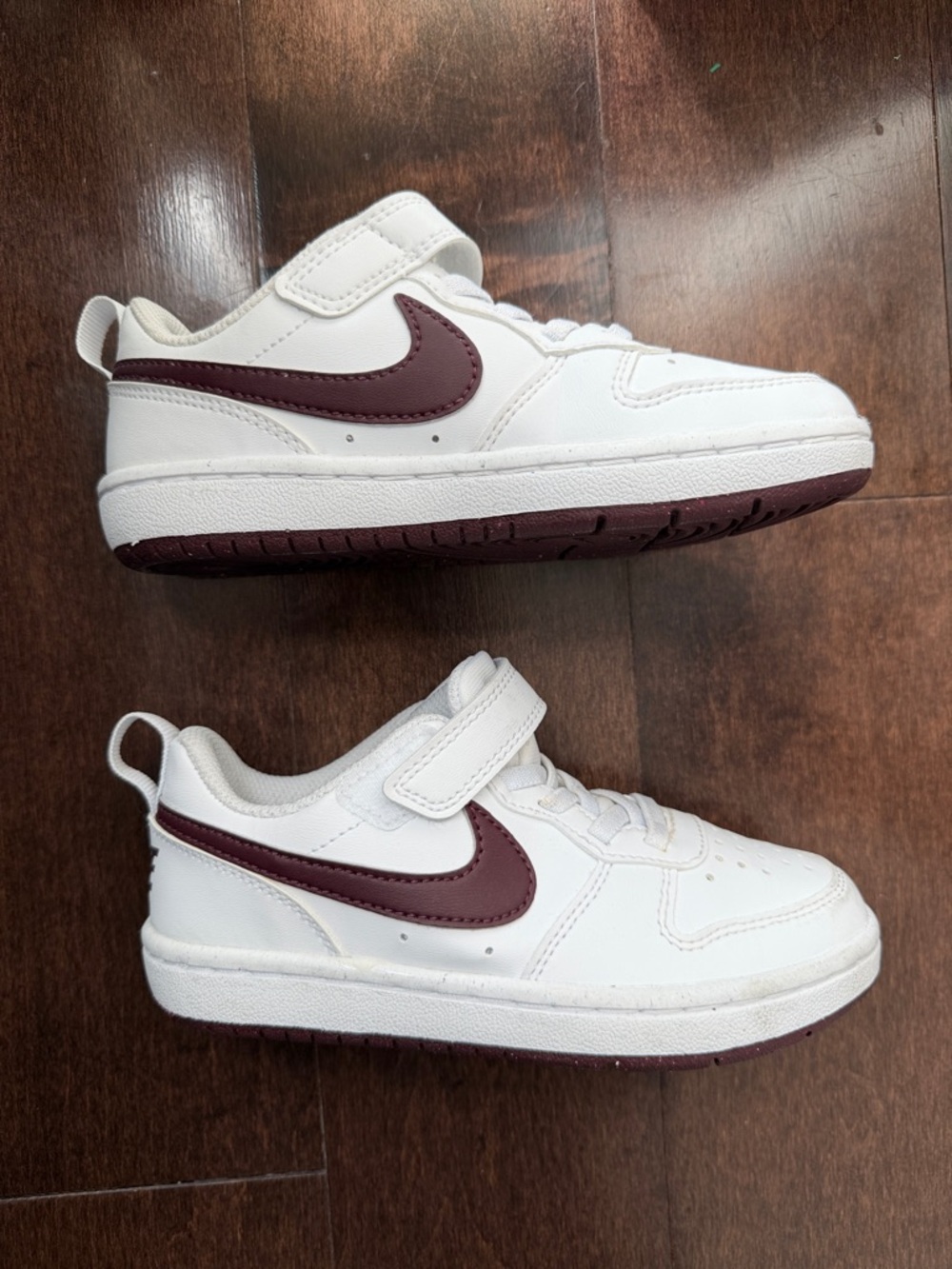 Nike Kids White Sneakers with Maroon Swoosh